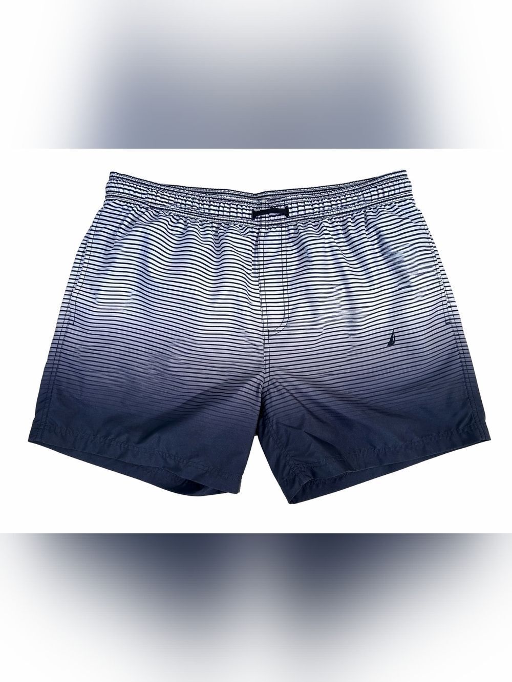 George Men's White Blue Striped Above the Knee Novelty Swim Shorts Size 3XL